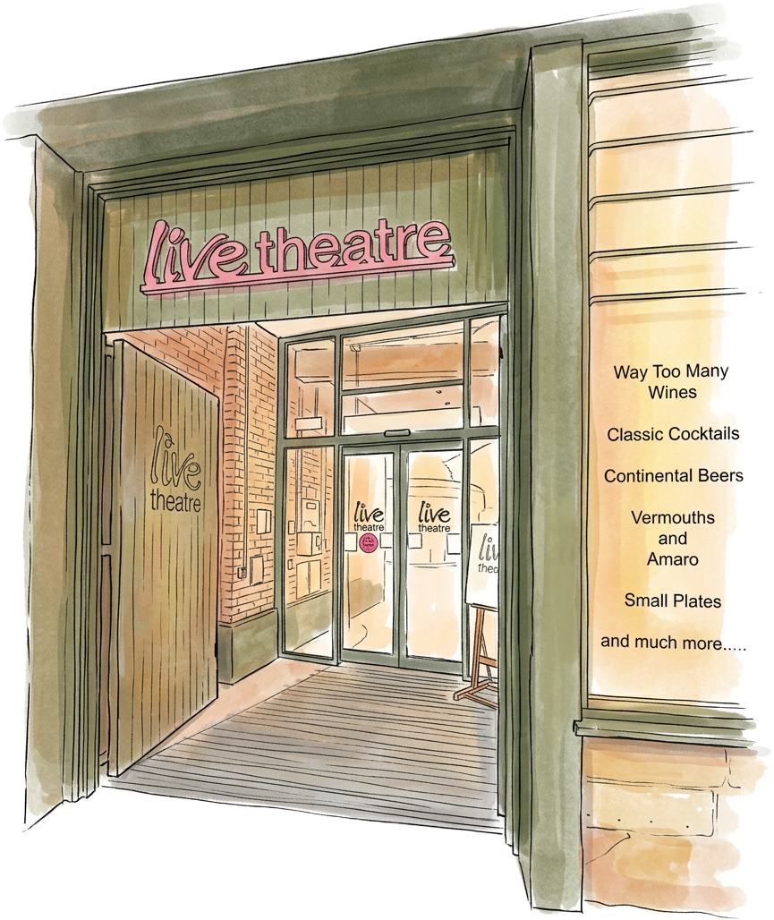 Hand-drawn illustration of the Live Theatre entrance in Newcastle